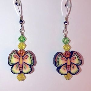 Butterfly clay lightweight Crystal earrings.